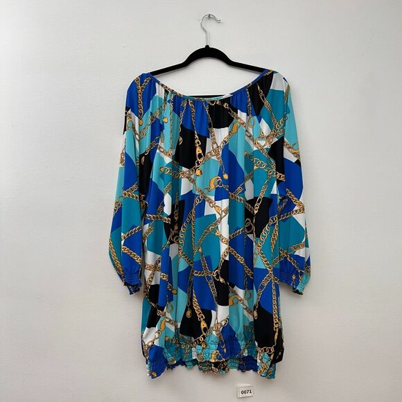 Jessica London Tunic Plus Size 30/32 Women's Top Blue Multicolor Graphic Chain - Picture 8 of 8